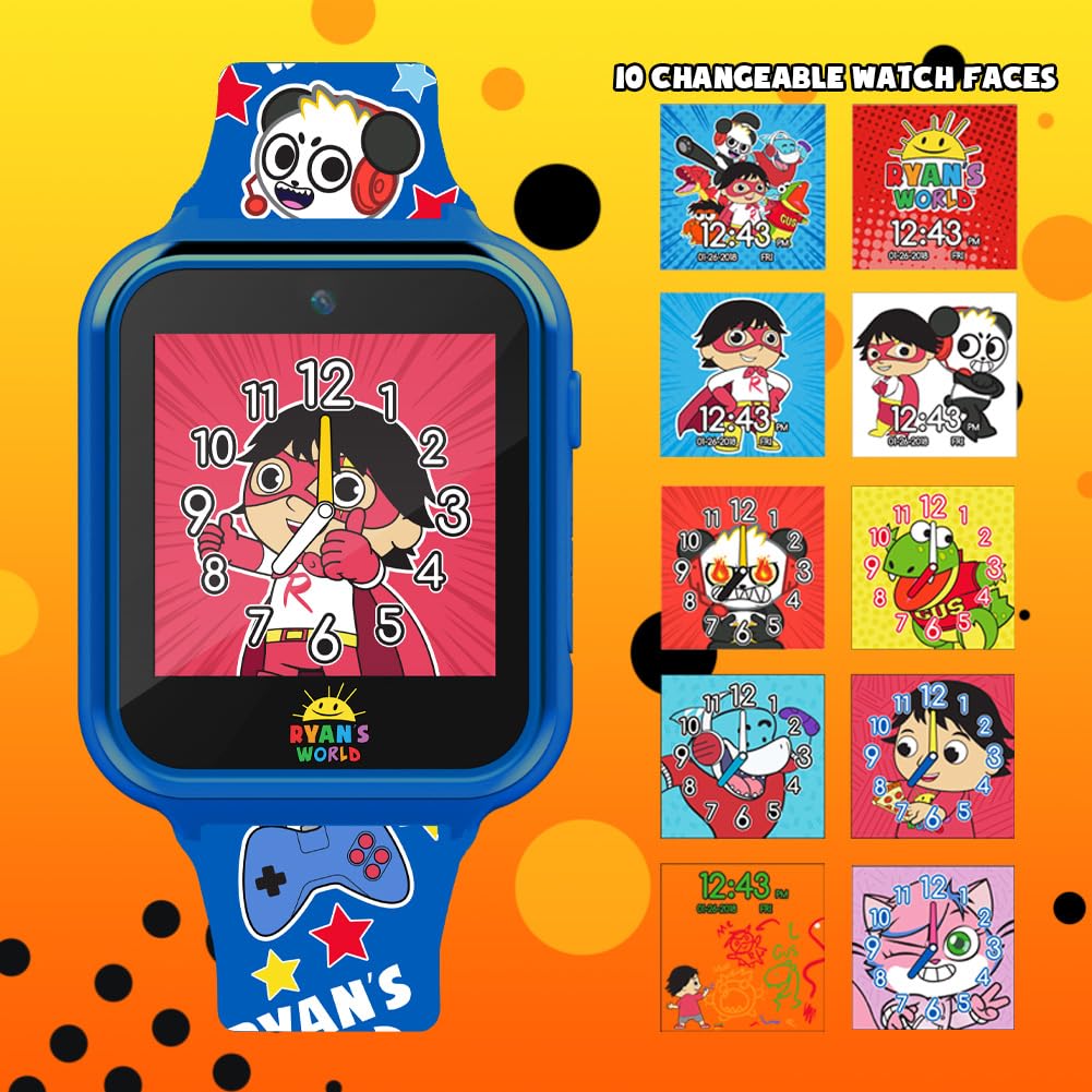 Accutime Kids Ryan'S World Royal Blue Educational Learning Touchscreen Smart Watch Toy For Boys, Girls, Toddlers - Selfie Cam, Learning Games, Alarm, Calculator, Pedometer And More (Model: Ryw4036Az)