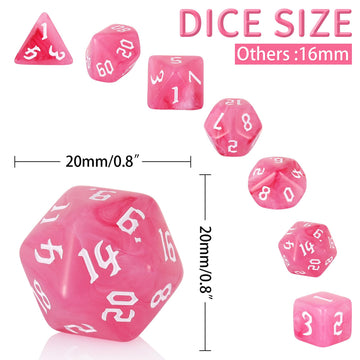7PCS Polyhedral DND Dice, D&D Dice Set Filled with Pink and White Swirls for Role Playing Dice Games as DND RPG MTG Table Games