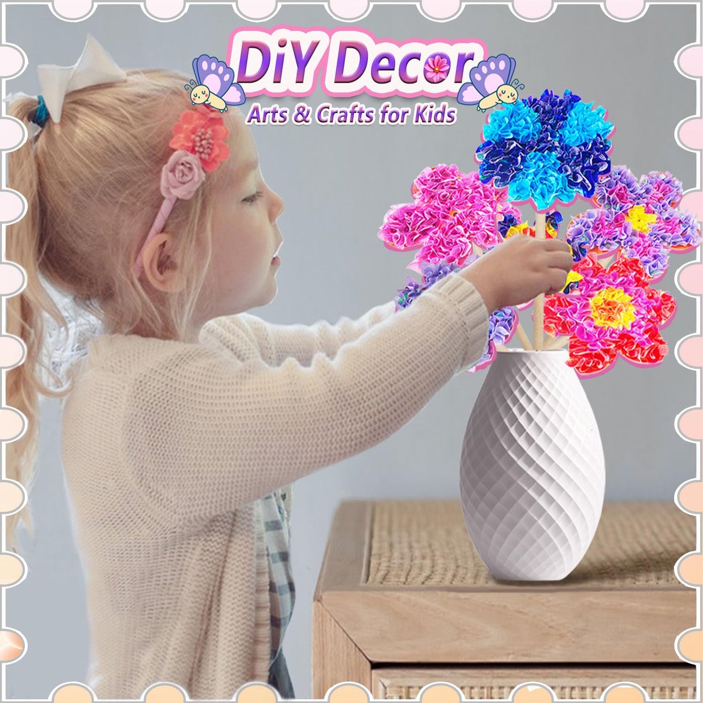 JRD&BS WINL Poke in Fun Art Kit for Kids Ages 3 up, Flower Bouquet Creative Decor Mess Free Art Set for Children Fun Activity Gi