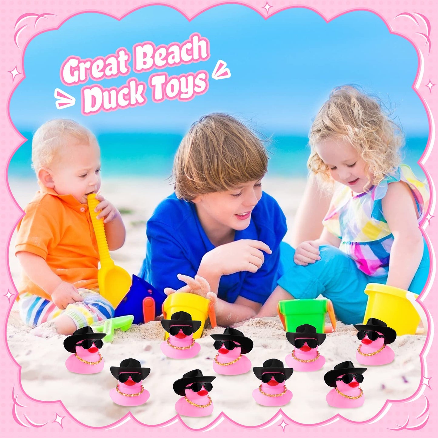 Sotiff 48 Sets Cowgirl Rubber Duck Squeaky Duck Bath Party Toy Duckies Car Dashboard Decorations With Mini Necklace Hat And Sunglasses For Bathtub Baby Shower Birthday Swimming Party(Pink)