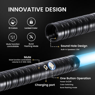 Komiikka Lightsabers Toy Light Saber Swords for Adults Kids 2 Pack, Rechargeable 2 in 1 15 Colors RGB Dueling Swords Toy with Re