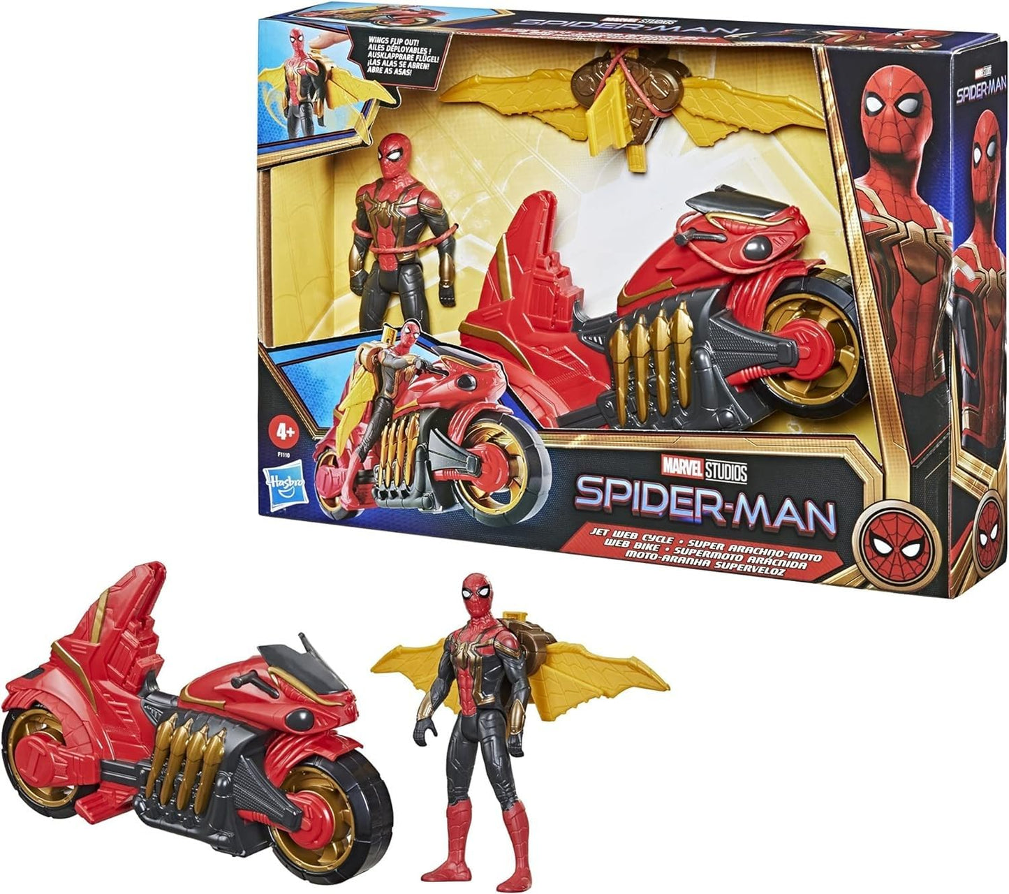 Marvel Spider-Man 6-Inch Jet Web Cycle Vehicle & Action Figure Toy, Red, Plastic, Model F1110, for Kids Ages 4 and Up