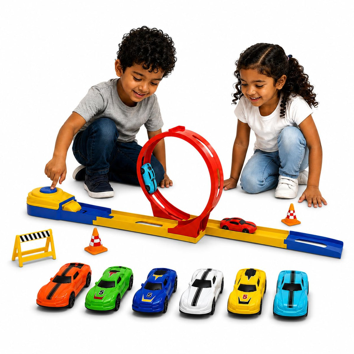 Toyzia Car Track Set for Kids Toys | 6 Racing Cars, 17 PCS Racing Track with Launcher & 360 Loop | Car Race Track Toy for Boys &