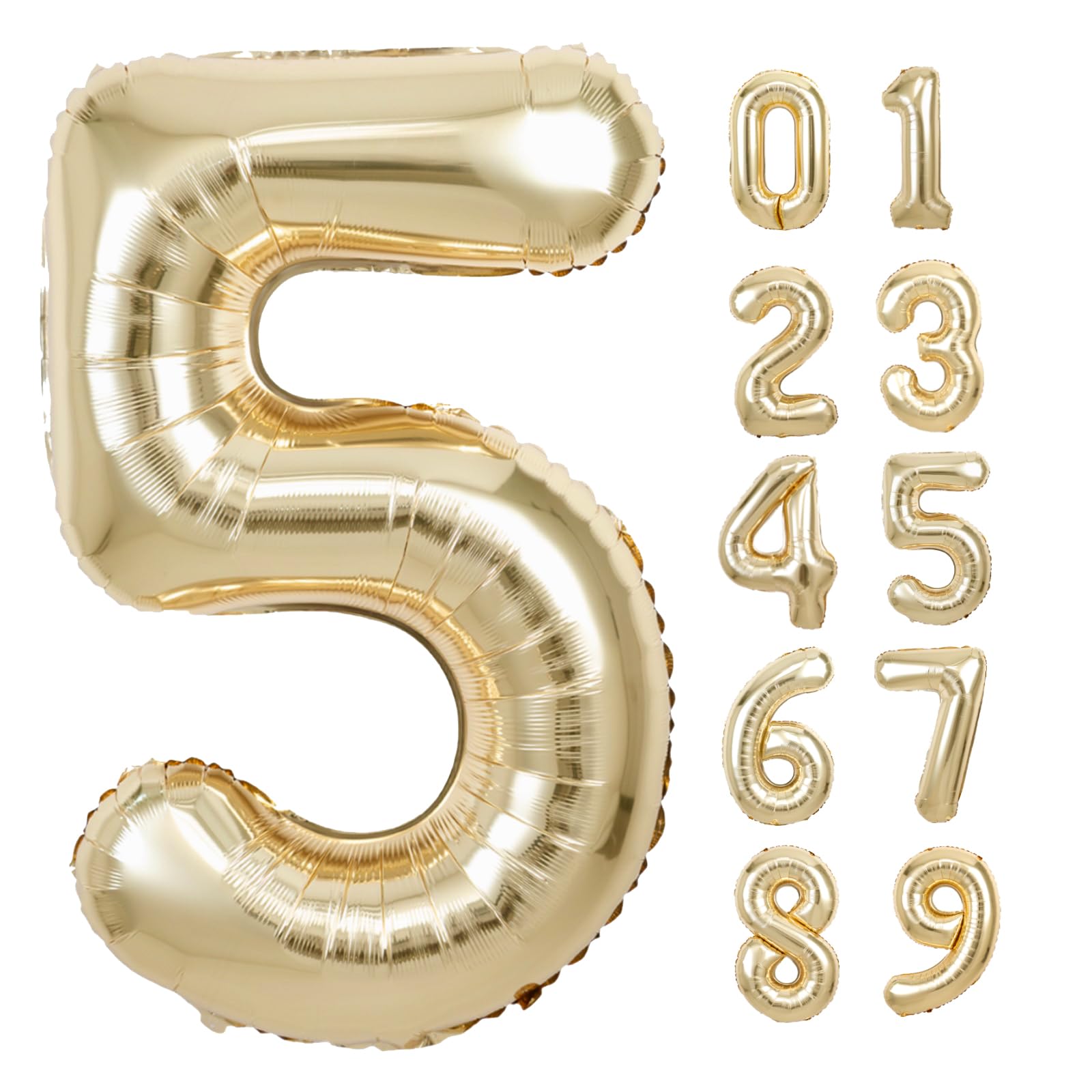 40 Inch Giant White Gold Number 5 Balloon, Helium Mylar Foil Number Balloons For Birthday Party, Birthday Decorations For Kids,
