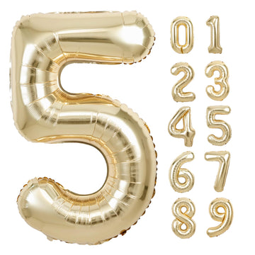 40 Inch Giant White Gold Number 5 Balloon, Helium Mylar Foil Number Balloons For Birthday Party, Birthday Decorations For Kids,
