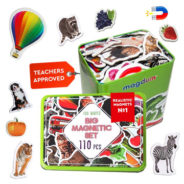 110 Fridge Magnets For Toddlers In Gift Tin Box Kids Magnets For Fridge - Toddler Magnets For Refrigerator - Magnetic Animals - Fridge Magnets For Kids - Animal Magnets - Toddler Fridge Magnets