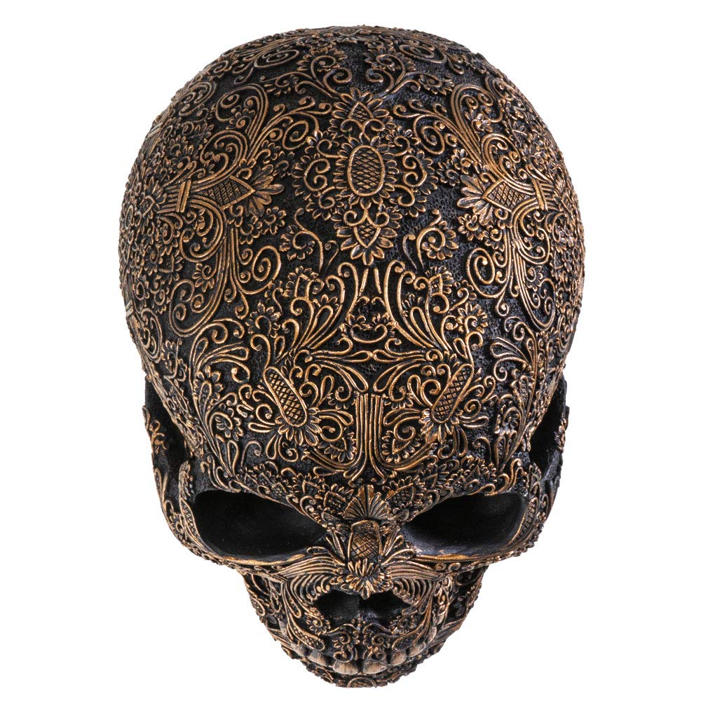 Summit Collection Black Carved Ceremonial Skull With Gothic Motif Design Skull Figurine Collectible 6.75 Inch L