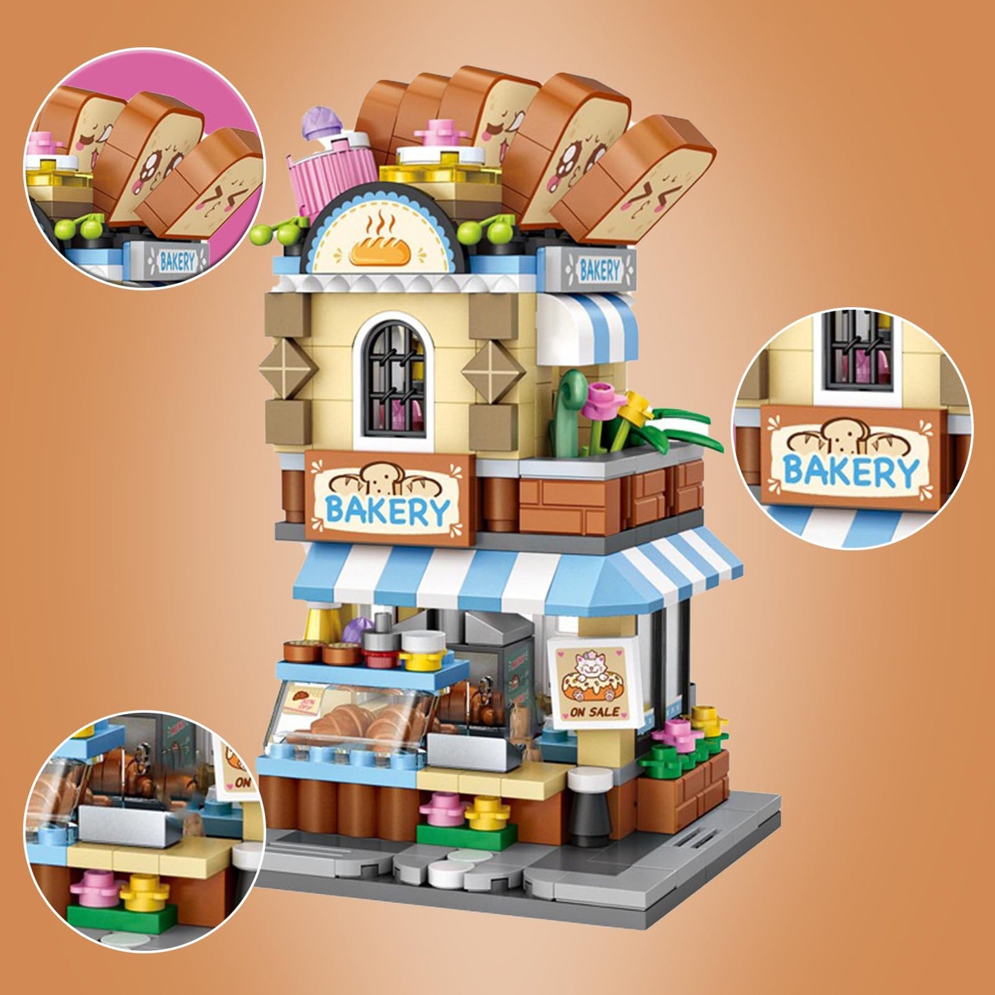 MEIEST Mini City Shop Street View Building Blocks Model Set Creative DIY Simulation Architecture Collection Particle Construction Building Bricks Toy for Kids mature-themed Home Decor (Bakery)