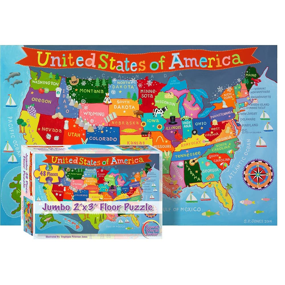 Waypoint Geographic Kid'S Usa Jumbo 48 Piece Floor Puzzle, 24'X36, Blue Ocean