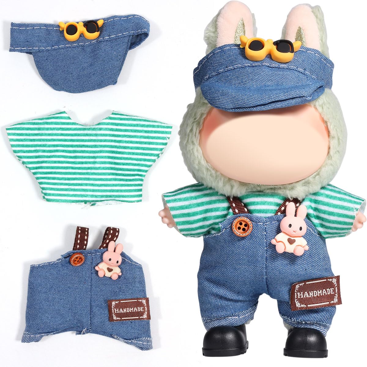 AICase for Labubu Clothes/for Labubu Outfits Clothes Set for 17cm Lububu Doll 3 Piece Set Hat Clothing for LA BUBU  Boys and Girls Stylish Adorable Dolls Clothes Accessories (No Doll)_05