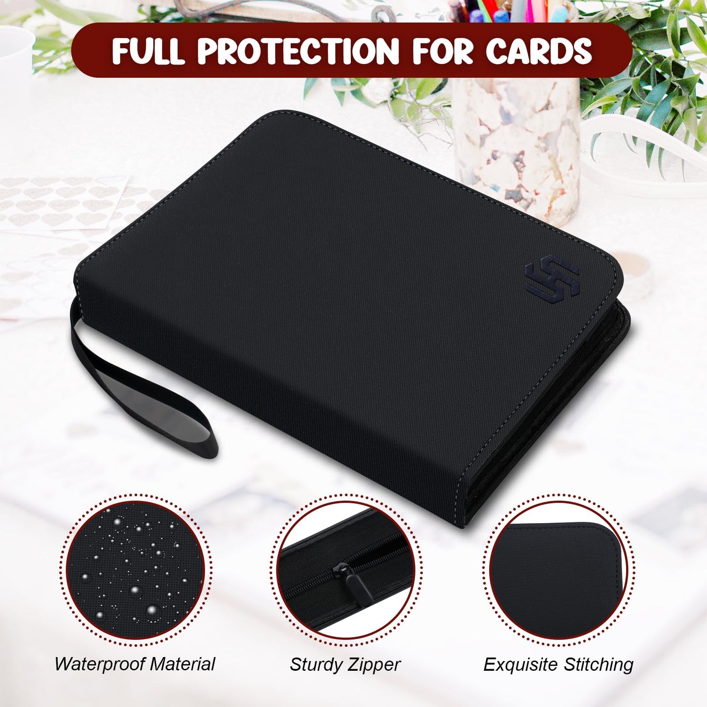 Jumbo Card Binder  HYMENEX 80 Pockets Trading Card Binder with 40 Removable Double Sided Jumbo Cards Sleeves and Zipper for Oversized Cards - Portable & Lightweight 5.4 x 7.5 (Size L)