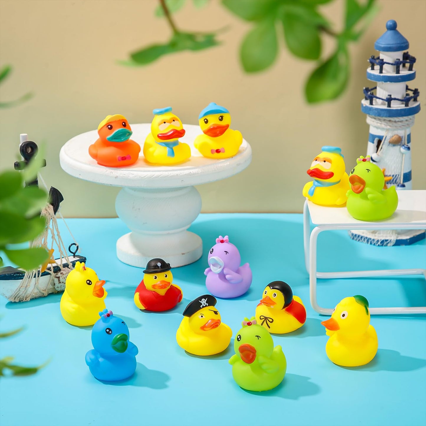 Leyndo 100 Pcs 2'' Rubber Ducks Party Favors Assorted Toy Bulk Mini Floater For Kids Trick Or Treat Supplies Goodie Bag Fillers