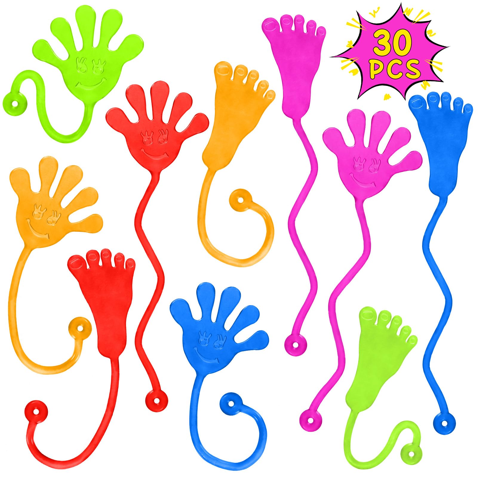 PICcircuit Sticky Hands Bulk 30 PCS Party Favors for Kids 4-8,8-12 Year Stretchy Sticky Hand Feet Valentines Goodie Bags Stuffer