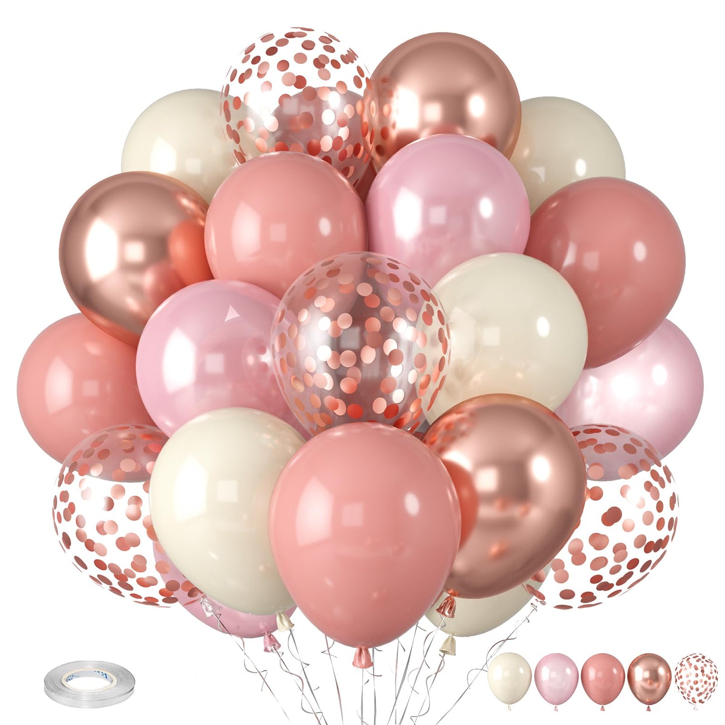 Dusty Pink Blush Balloons, Retro Boho Pink Balloons Cream White Balloon Pearl Light Pink And Metallic Rose Gold Confetti Balloon