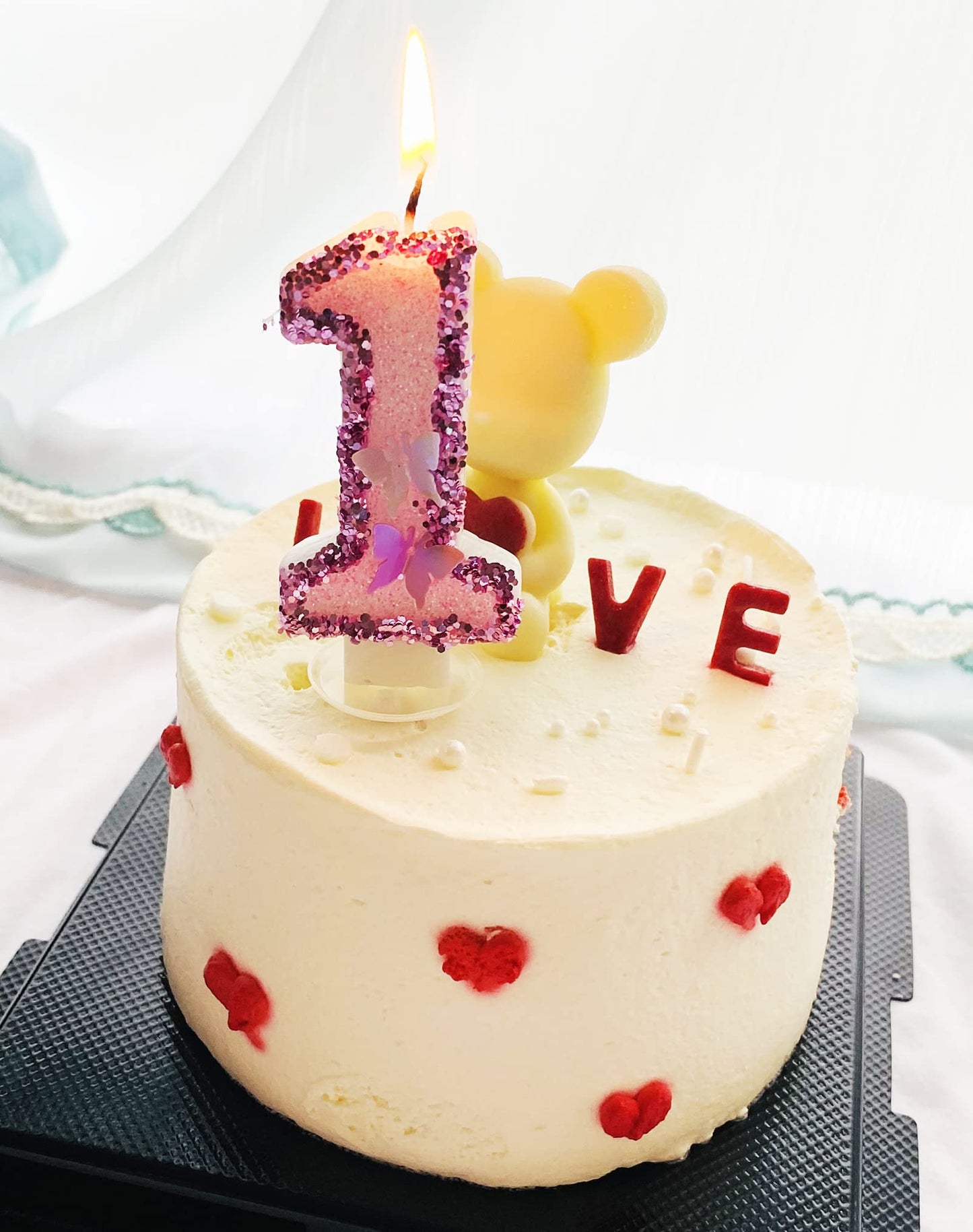 Birthday Candles Number 4,Pink Glitter Happy Birthday Cake Candles Handmade Sequin Numeral Candle