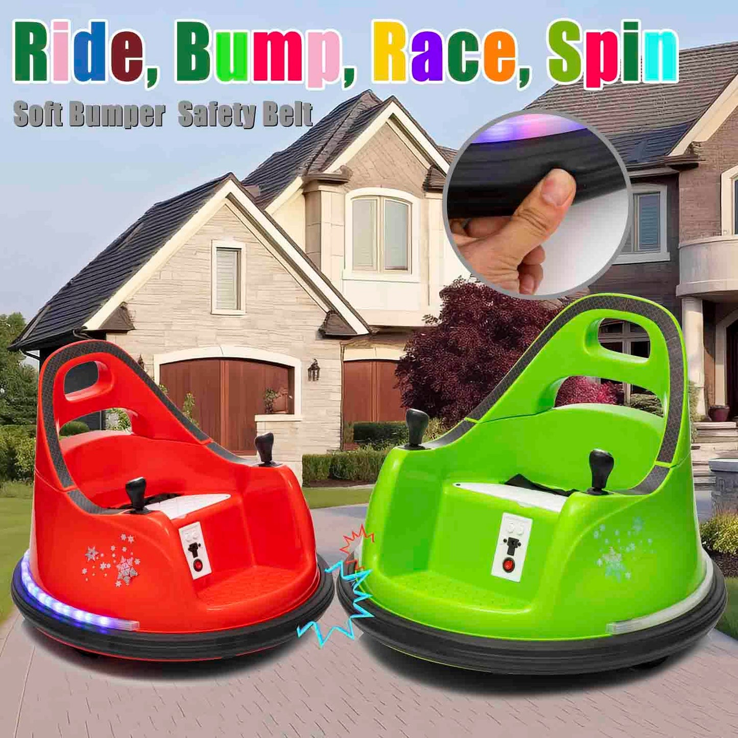 Luibas 12V Electric Ride On Bumper Car, Baby Bumping Toy Car Gifts - Electric Vehicle W/Remote Control, Music, Bright Led Lights