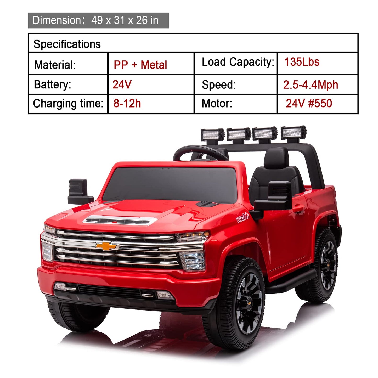 LUIBAS 24V 2-Seater Battery Powered Licensed Chevrolet Silverado Kids Ride On Truck Electric Vehicle with Remote Control, Kids R