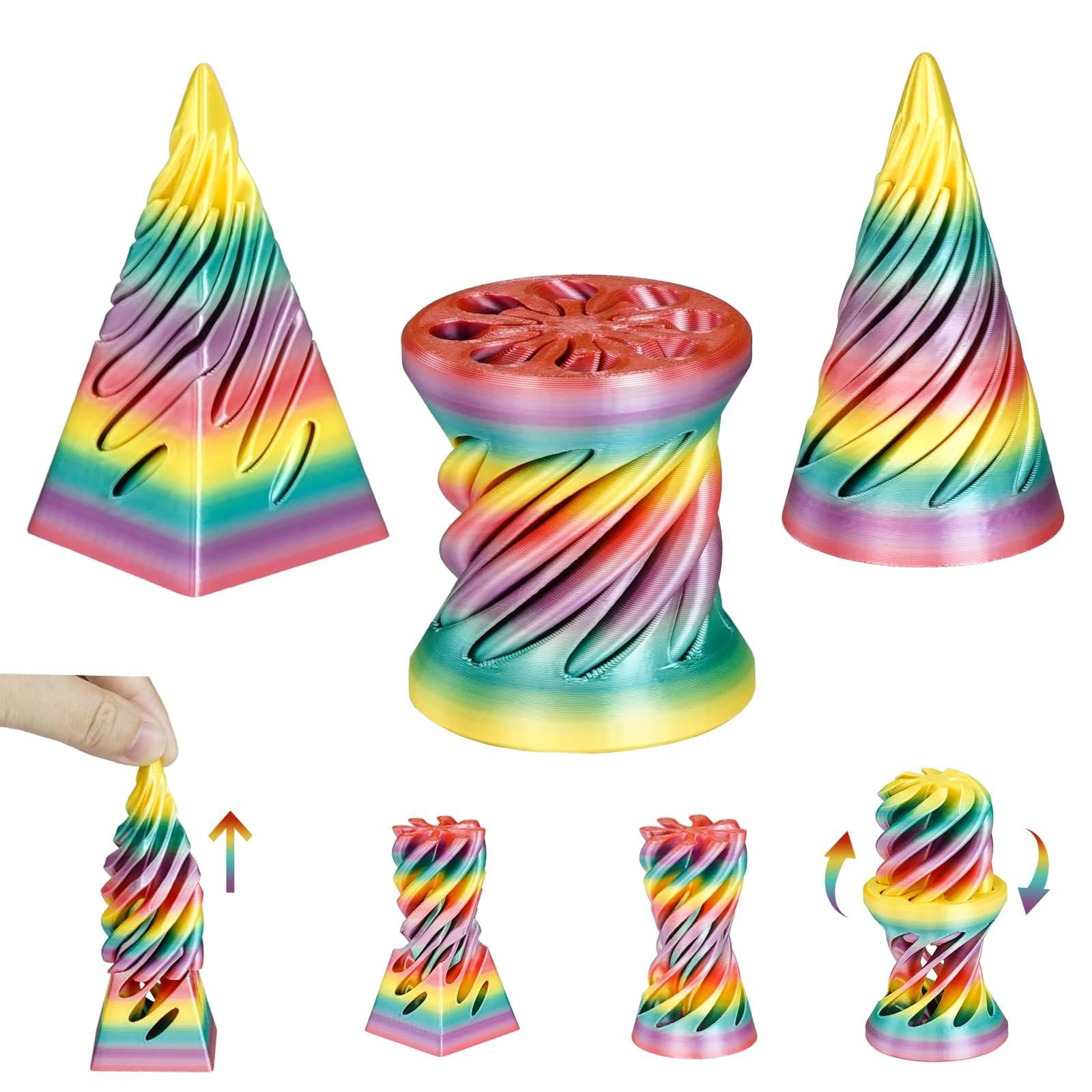 Mydhall 3PCS Impossible Cone 3D Printed Spiral Cone Fidget Toys Impossible Pyramid Passthrough Sculpture Stress Relieving Toys for mature-themeds and Kids Stocking Filler White Elephant Gifts(Rainbow)