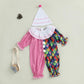 Thorn Tree Toddler Halloween Outfits Baby Boy Girl Clown Costume Contrast Color Long Sleeve Jumpsuit Hat Smocked Outfits (Pink,