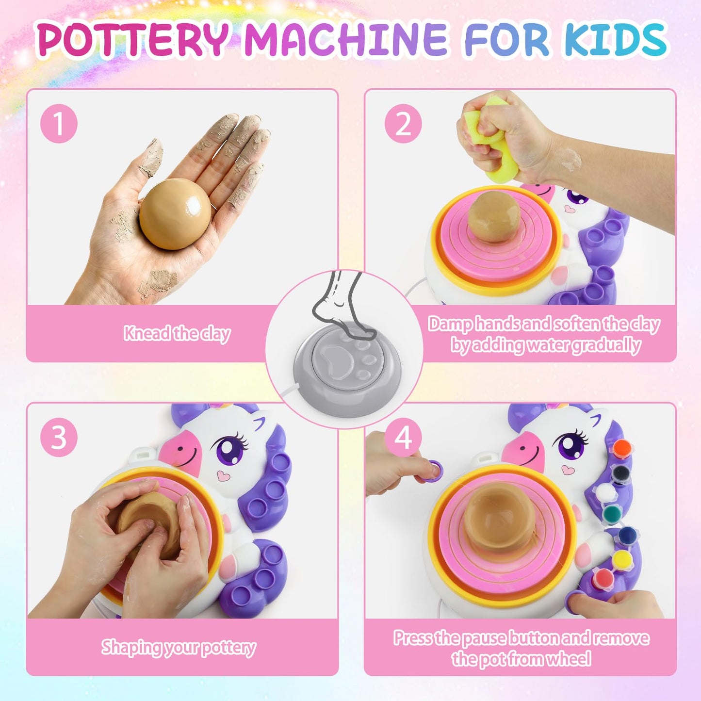 Aujazyble Pottery Wheel for Kids - Complete Craft Kit, Purple, Small, Model NO.XJ805, Ideal for Ages 8-12, Includes Clay & Art Supplies