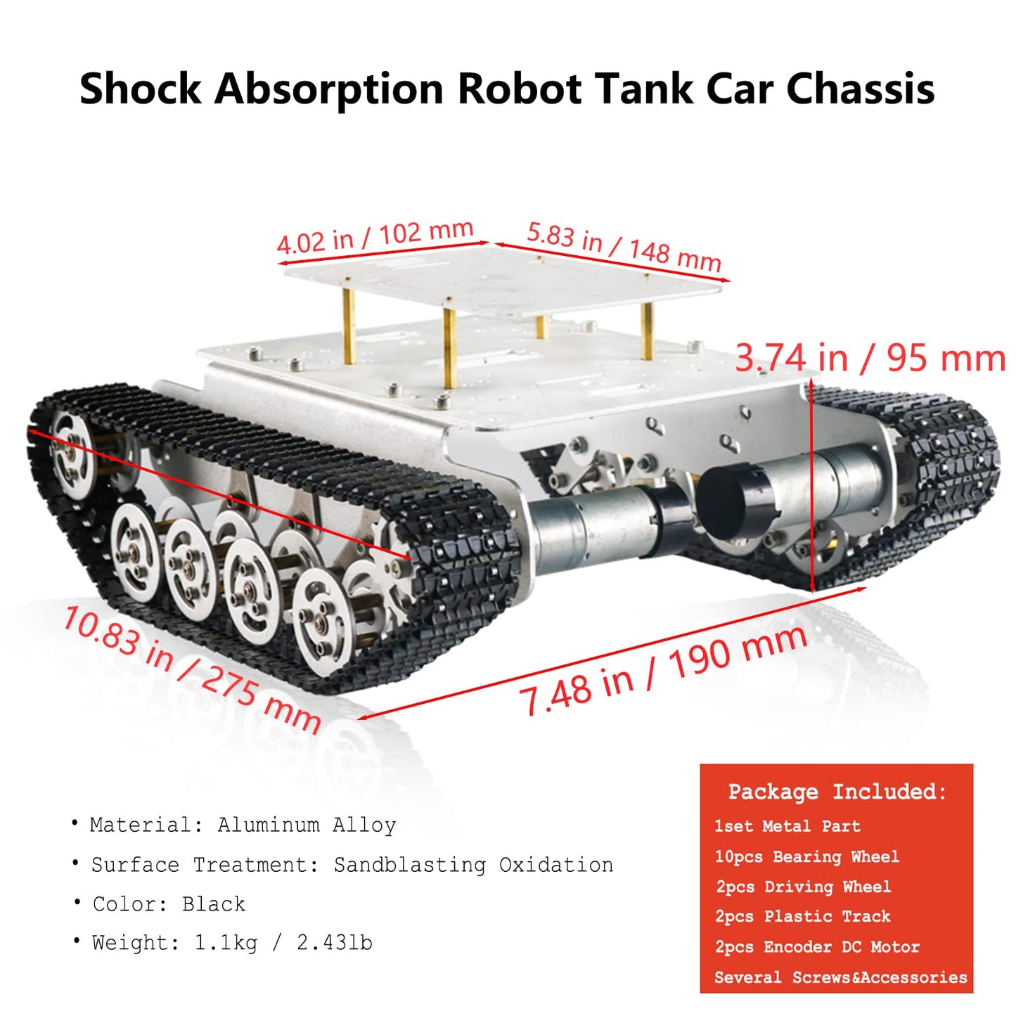 Professional Shock-Absorbing Metal Robot Tank Chassis With Dc Encoder Motor For Arduino/Raspberry Pie, Tracked Suspension Absorp