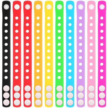 BBTO 100 Pcs 10 Colors Silicone Bracelets 8.3 Inch Adjustable Rubber Bracelets Bulk Cute Wristbands with Holes for Shoe Party Bi