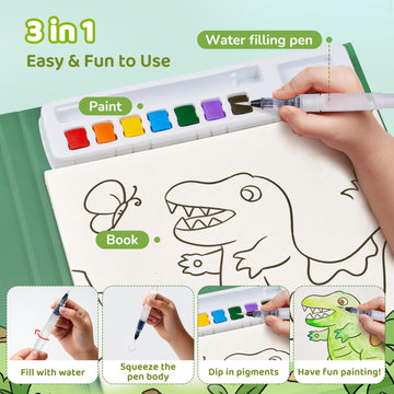 Joycat Paint With Water Coloring Books For Toddlers, Watercolor Painting Sets For Kids Ages 2-4, 4-8, Dinosaur Arts And Crafts Birthday Presents For Boys Girls (Green)