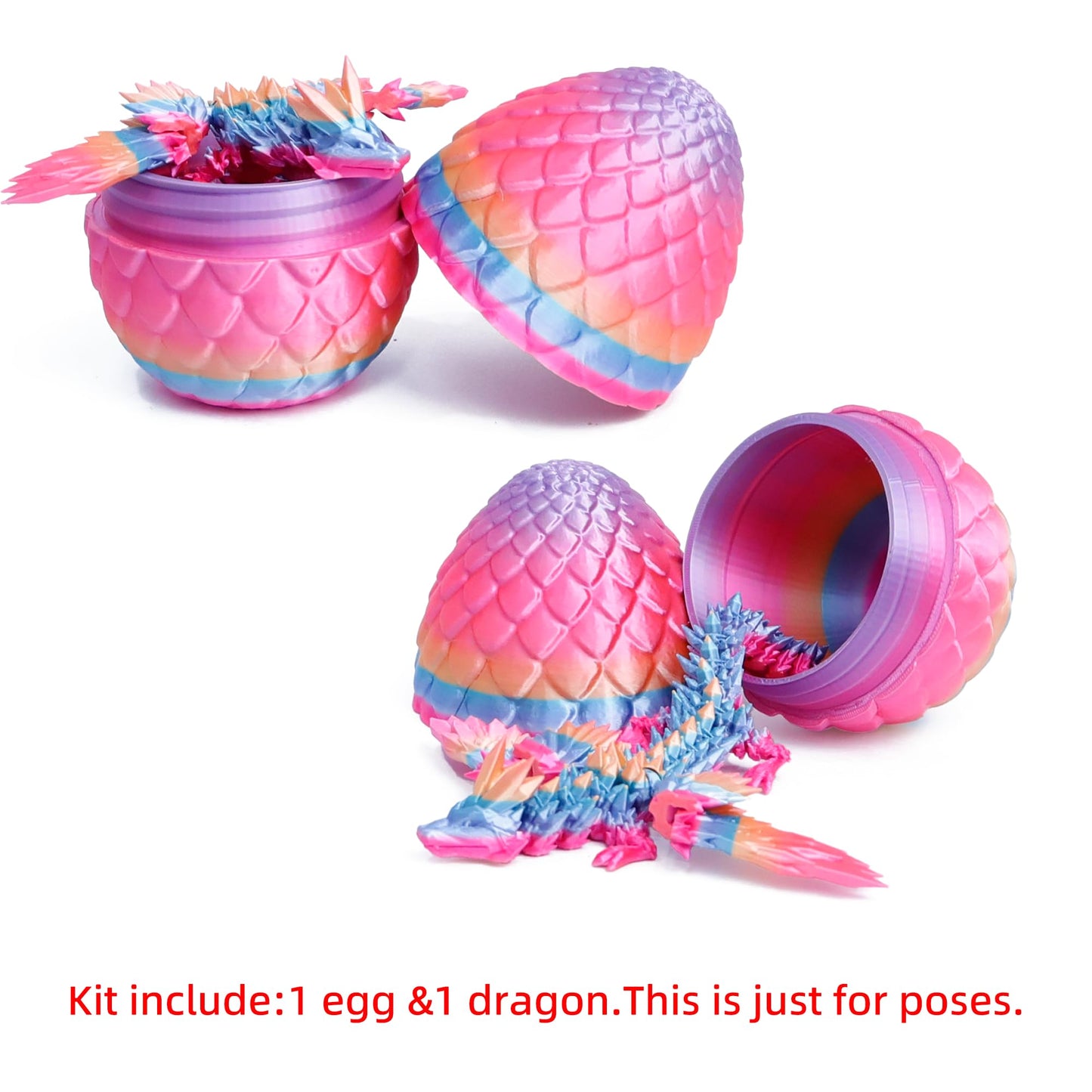 Flavery 3D Printed Flying Dragon In Egg - Rainbow Dino Easter Egg With 9'' Winged Dragon Inside, Easter Basket Stuffers, Colorfu