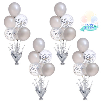 4 Set Silver Table Balloons Centerpiece Stand Kit With Silver And Confetti Balloons For Graduation Birthday Party Baby Shower Wedding Bridal Shower Prom Retirement Table Decorations