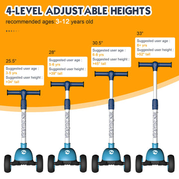 Toddler Scooter For Kids Ages 1-3/3-5/4-6 Years Old, 3 Wheels Foldable Kids Scooter For Age 6-10/8-12 With Adjustable Heights And Led Wheels(Blue Galaxy)