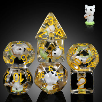 White Cat Gaming Dice Set D&D, DNDND 7PCS Resin DND Dice with Velvet Bag for Dungeons and Dragons Role Playing Games and Tableto