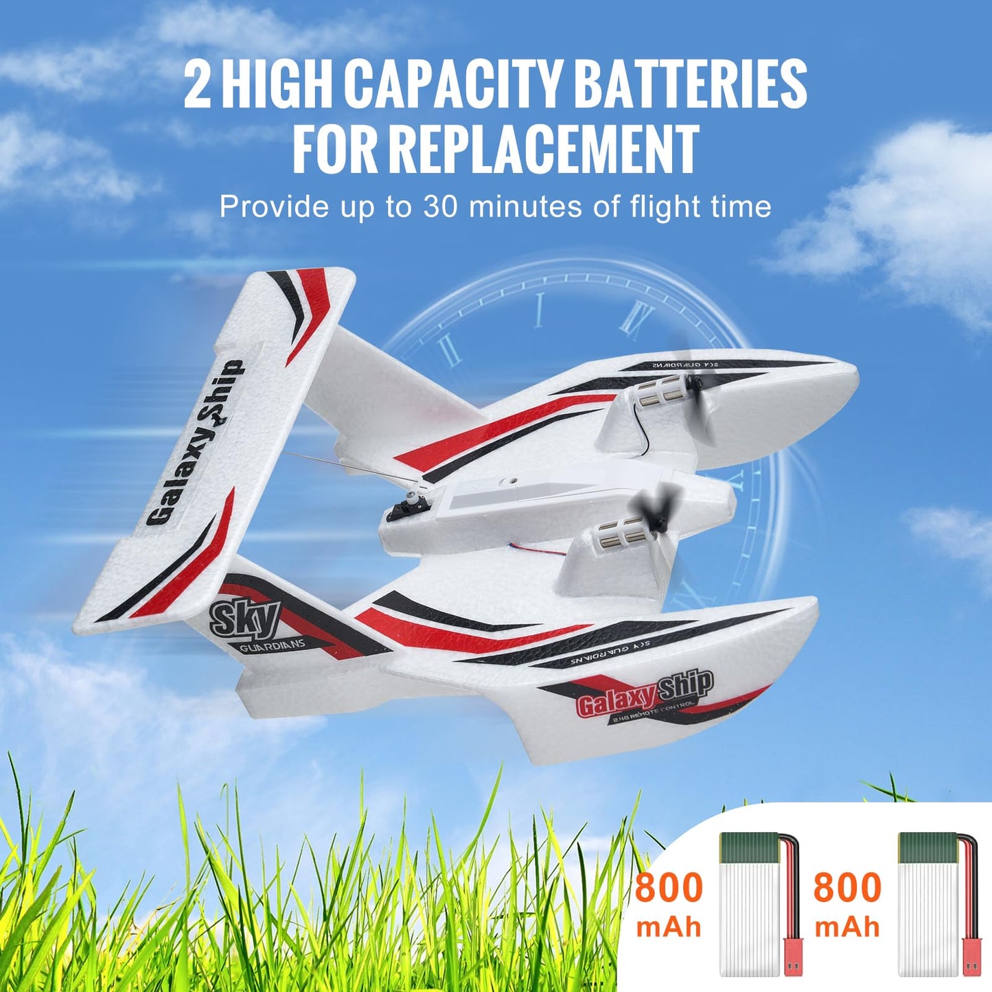 Vevor Rc Plane, 2.4Ghz 3Ch Rc Airplane With 6-Axis Gyro Stabilizer&2 Batteries, Ready To Fly Amphibious Aircraft Plane Toy For A
