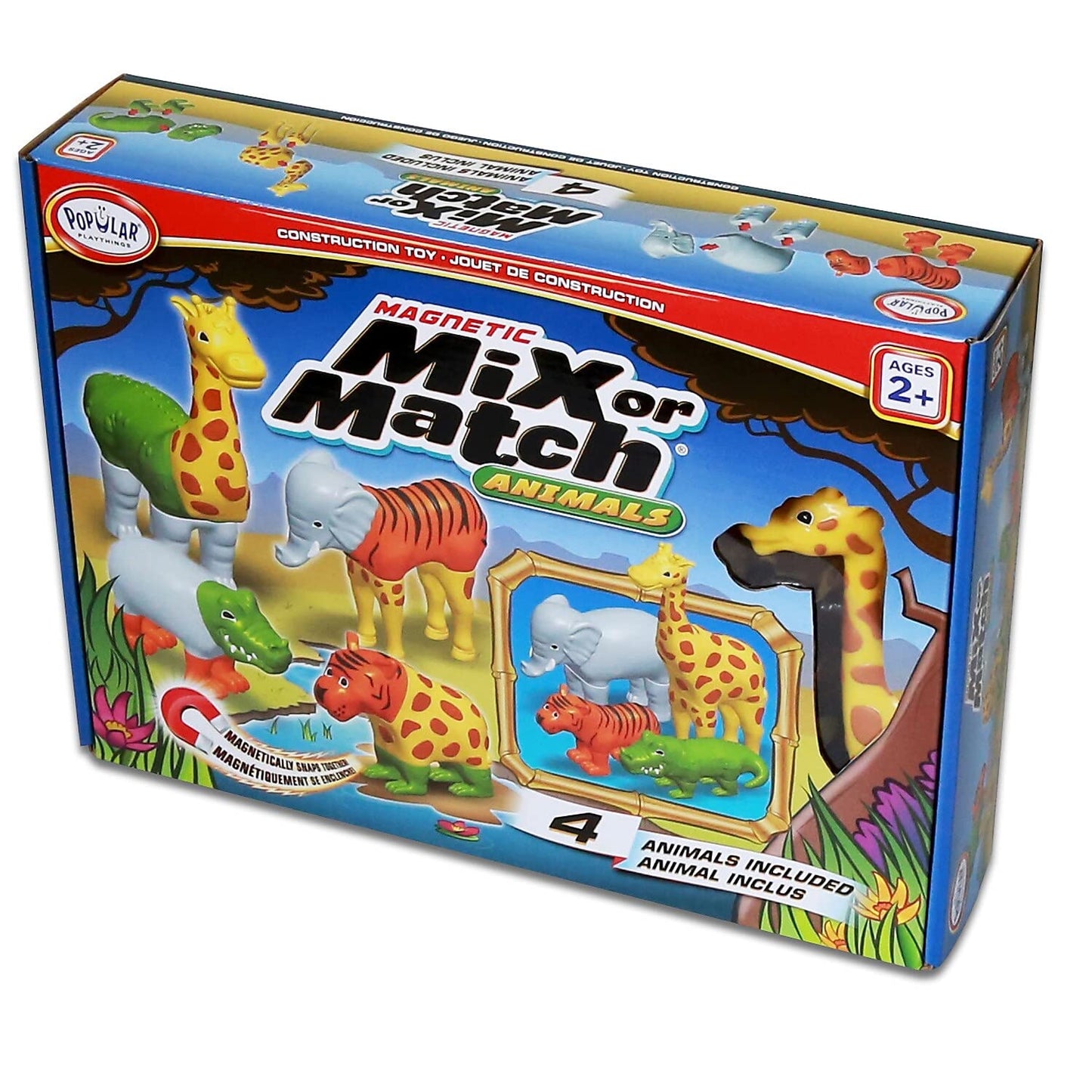 POPULAR PLAYTHINGS Magnetic Mix or Match Jungle Animals Toy Play Set - 16 Standard Size Pieces for Creative Play and Learning