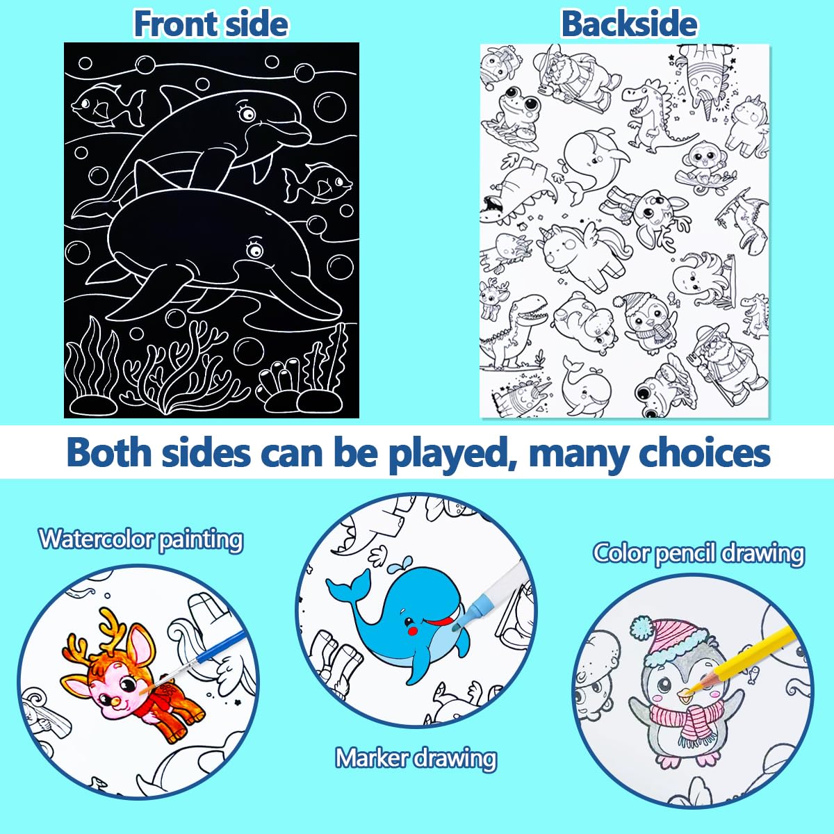 JUNQIU Scratch Art for Kids, Rainbow Scratch Paper Art Set - Ocean, Arts and Crafts for Kids Ages 4-8 Girls Boys, Kids Activity