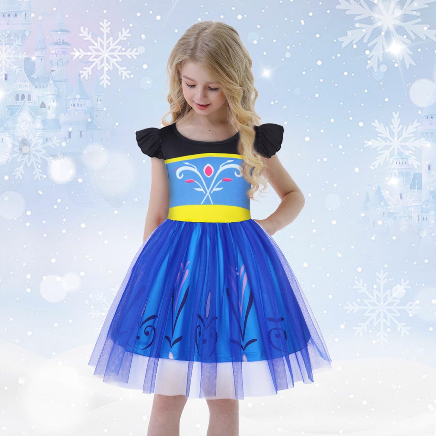 HenzWorld Princess Dress for Little Girls Fancy Costume Dress up for Girls Kids Short Flutter Sleeve Tulle Tutu Dress Halloween