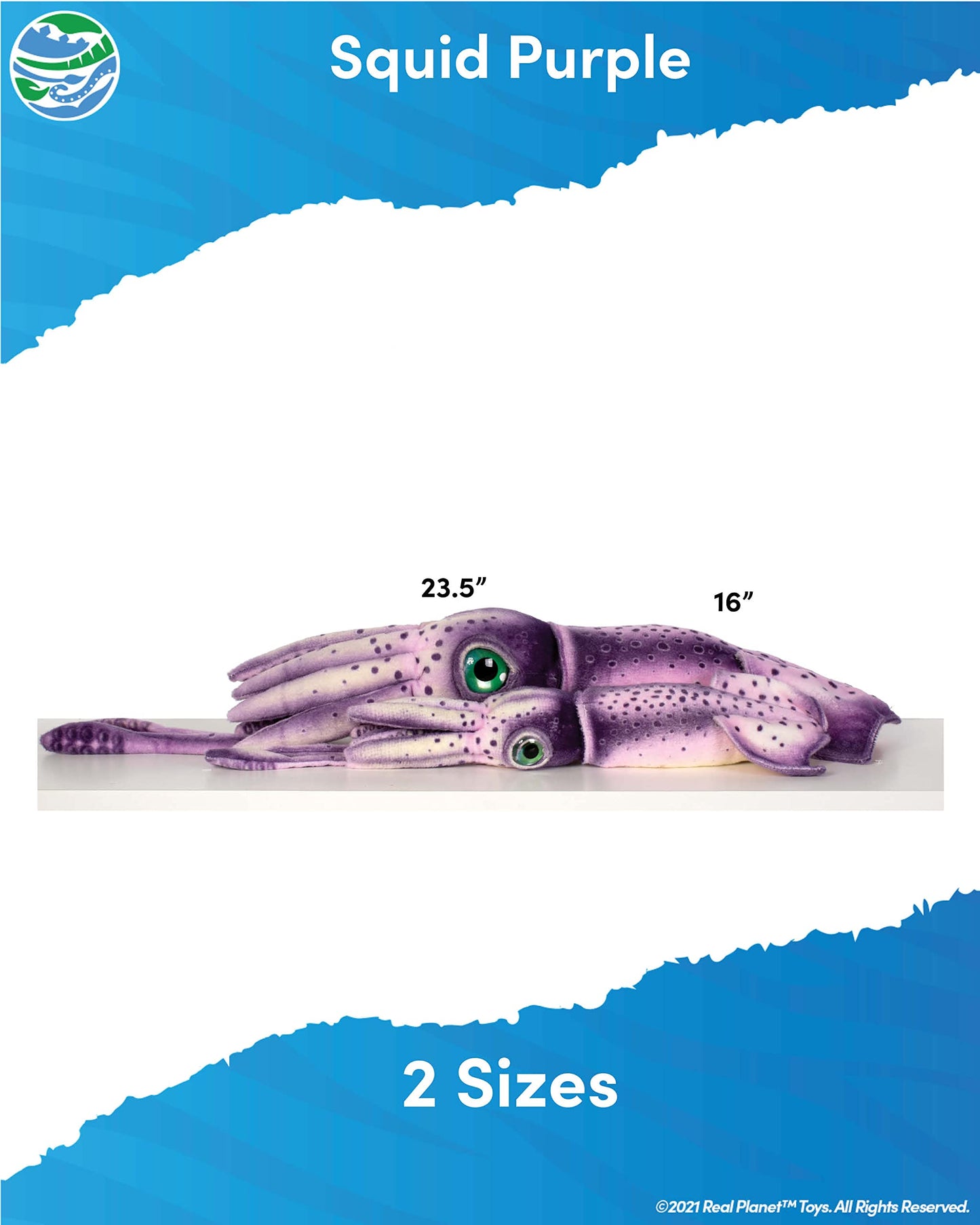 Real Planet Sea Life Plush - Realistic Stuffed Animal Gift For Kids All Ages, Ocean Marine Creature Plushie, Christmas Birthday Gifts (Purple Squid, 16') (16' Long)