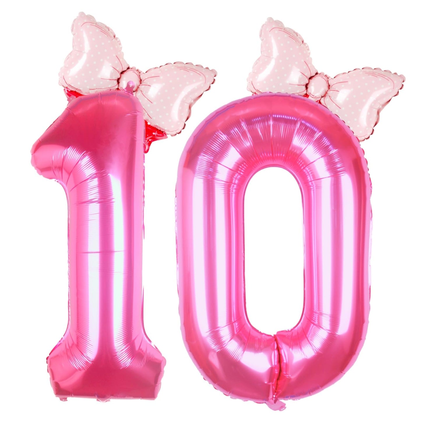 Kwuz 40 Inch Pink Number 10 Balloon with Mini Bow Balloon for Girls 10th Birthday Party Decorations, Pink Princess Western Cowgi