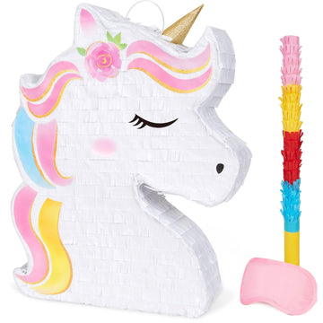Wernnsai Unicorn Piñata - Unicorn Party Supplies Piñata Bundle With Blindfold And Bat For Girls Kids Rainbow Unicorn Theme Birthday Party Game Decorations (15.7' X 12.2' X 3.1')