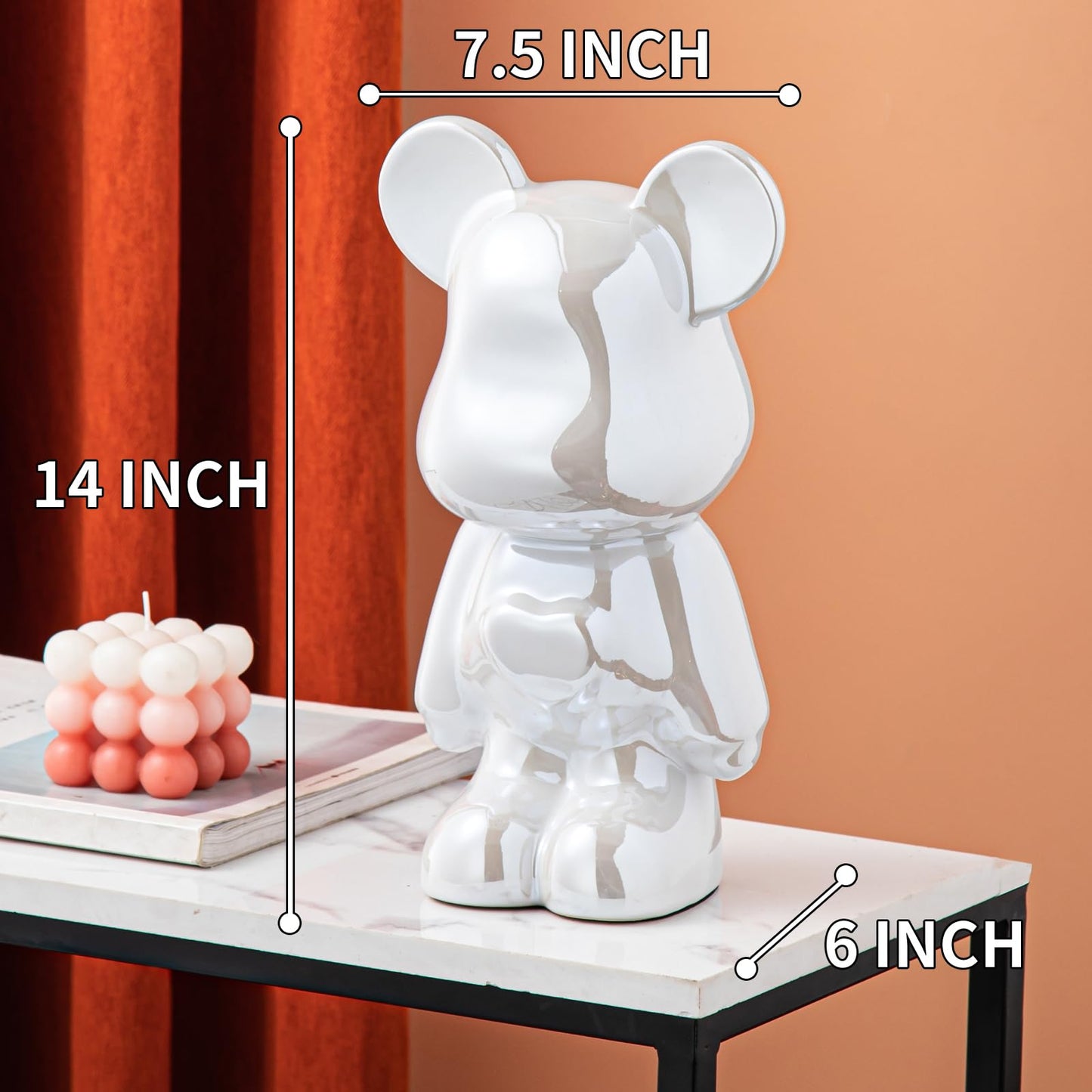 Yundu Ceramic Piggy Bank For Kids And Adults - Coin Bank For Girls And Boys - White Love Bear Decoration - Modern Décor, Hypebeast Room Décor - Gifts For Birthdays