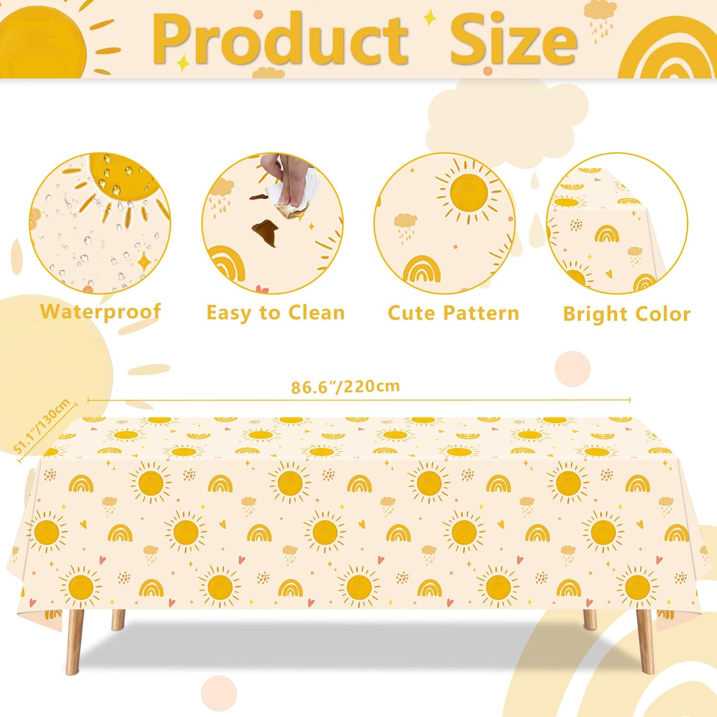 4 Pack Boho Sun Birthday Party Tablecloths Boho Hippie Sunshine Table Covers Rainbow Groovy Tablecloths Retro Hippie Table Cover