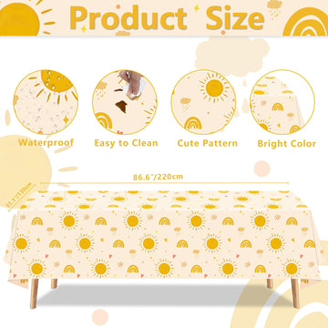 4 Pack Boho Sun Birthday Party Tablecloths Boho Hippie Sunshine Table Covers Rainbow Groovy Tablecloths Retro Hippie Table Cover