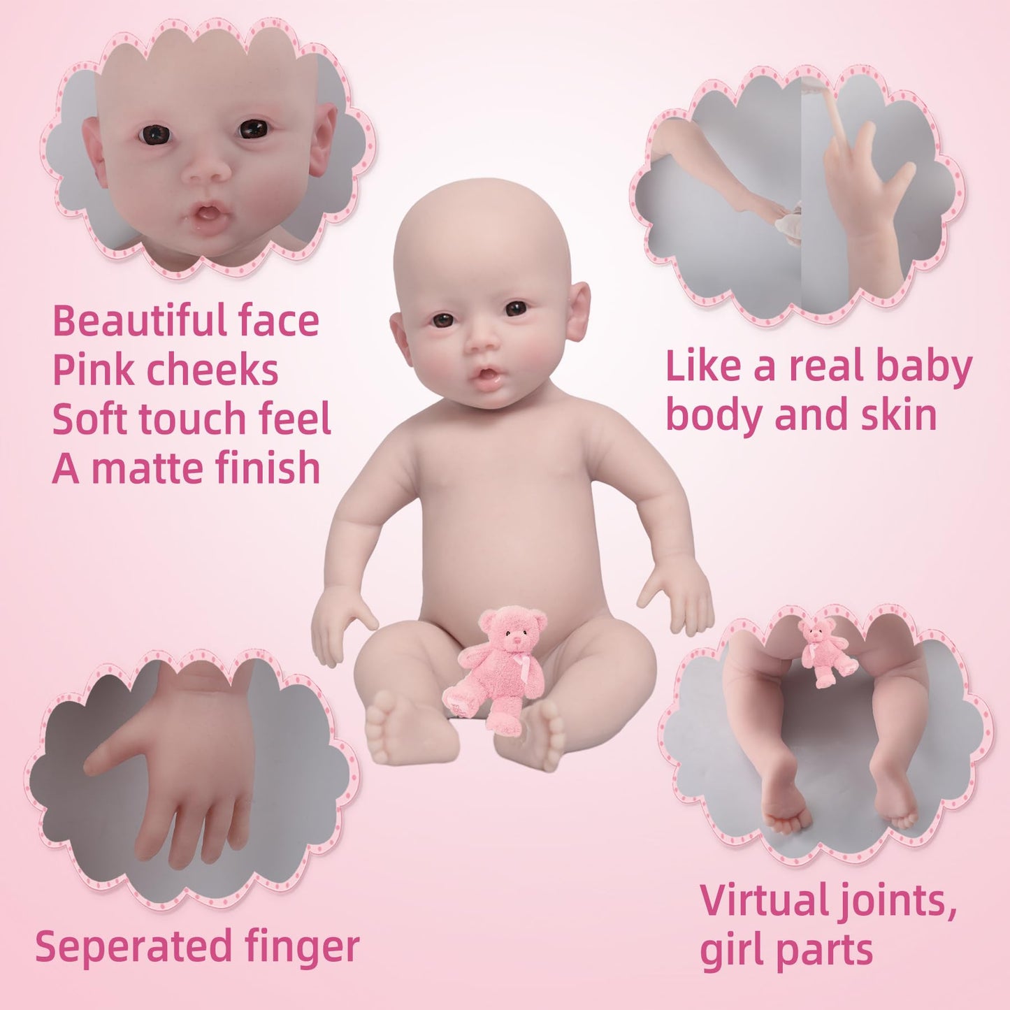 Yiqi 18.5 Inches Full Silicone Newborn Baby Doll Not Vinyl Soft Silicone Baby Doll Silicone Lifelike Reborn Doll Present Collect
