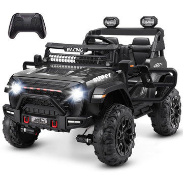 Hikole 24V Kids Ride On Toys, Jeeps For Kids 2 Seat 4  4, With Remote Control, 9Ah Battery, 5Mph Max Speed, Bluetooth, 3 Speeds,