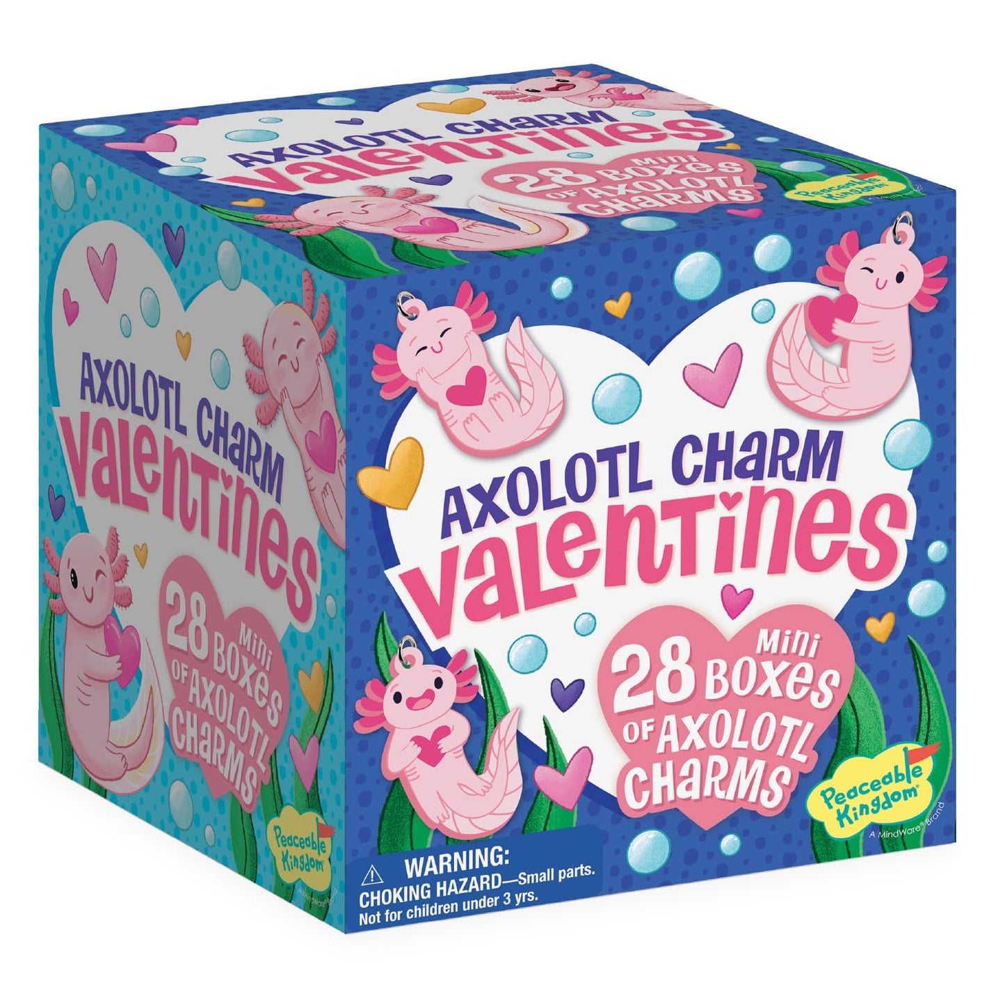 Peaceable Kingdom Valentines Cards for Kids Classroom, Set of 28 Valentines Day Gifts - Axolotl Friendship Charms