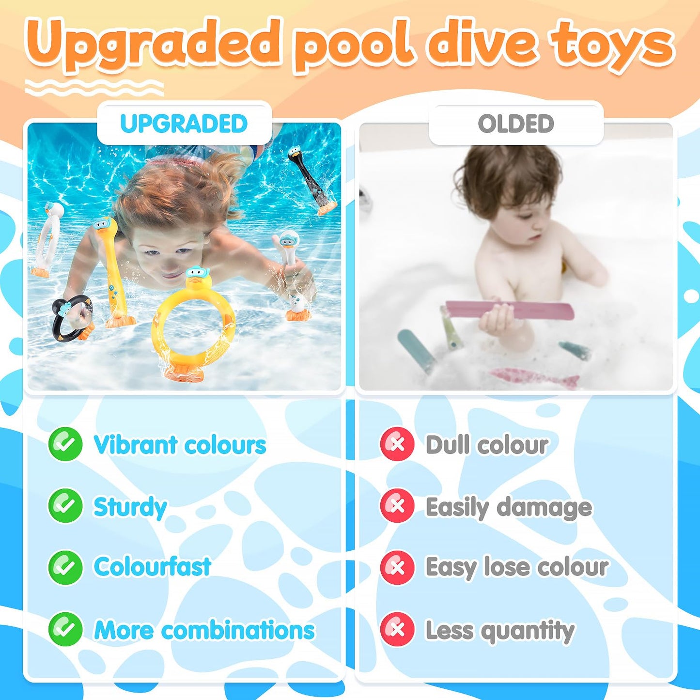 Weehomm Pool Diving Toys For Kids, 9 Pcs Swimming Pool Diving Rings, Summer Duck Dive Sticks With Duck Float Toys For Kids 4-8 8