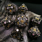 Haomeja Hollow Magic Vine Leaf Dnd Dice Set Metal Dice Set 7 Role Playing Dice D&D Dungeons And Dragons Dice (Black + Purple Gem