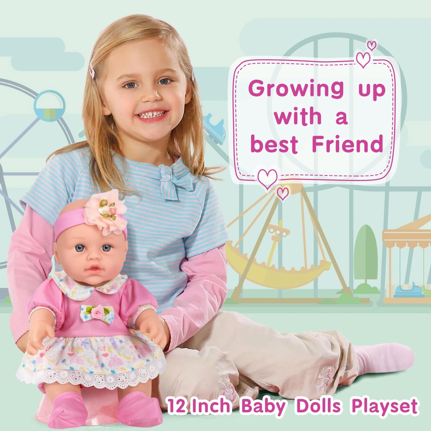 Zqdoll Baby Dolls, 12 Inch Realistic Baby Dolls With Accessories And Clothes Playset, Eyes Open Cute Face Baby Doll With Bottle,