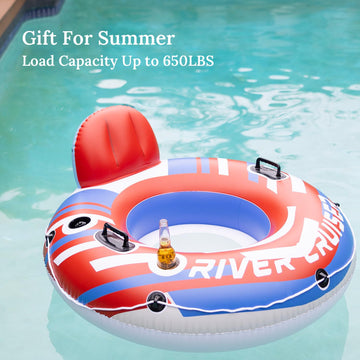 Sunrio 2-Pack New & Red Pool Floats River Tube With Mesh Bottom, Backrest & Cup Holder Giant Floaties For Adults Fashion Pool Fl