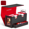 UAONO Card Deck Box for MTG - Double Storage for 200+ Cards, Faux Leather, Black & Red, with 2 Commander Displays & Dice Tray