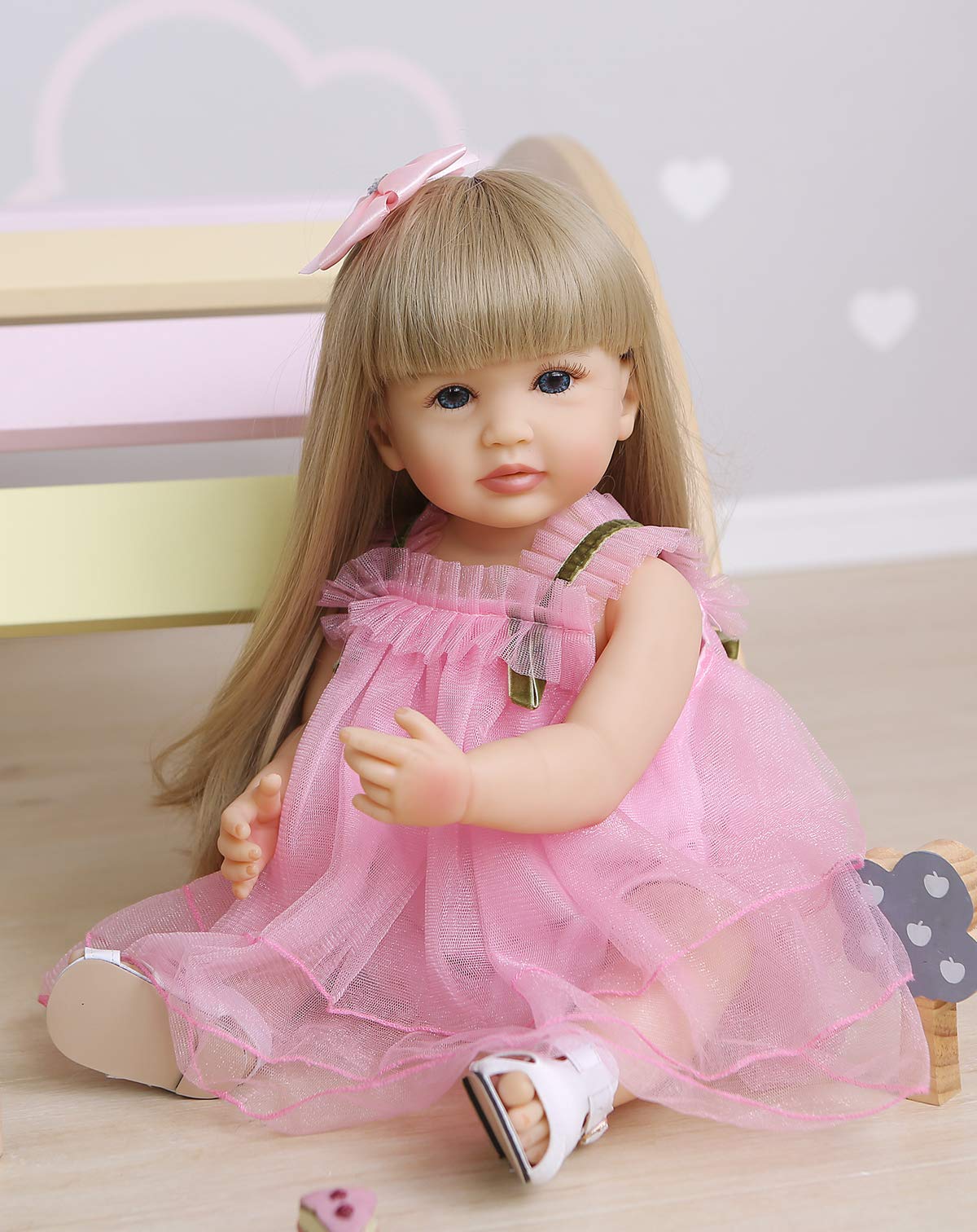Roshuan Reborn Baby Dolls Girl 22 Inch Lifelike Realistic Toddler Reborn Doll Silicone Vinyl Full Body Waterproof With Blond Lon
